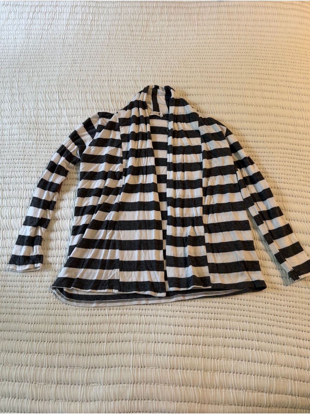 Pomelo Black and White Striped Open Cardigan